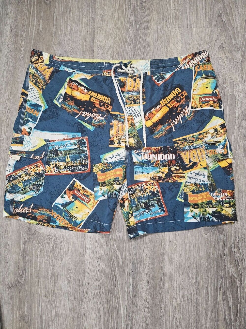 Caribbean Joe Men's XL Island Print Swim Trunks Mesh Lined Board Shorts Tropical